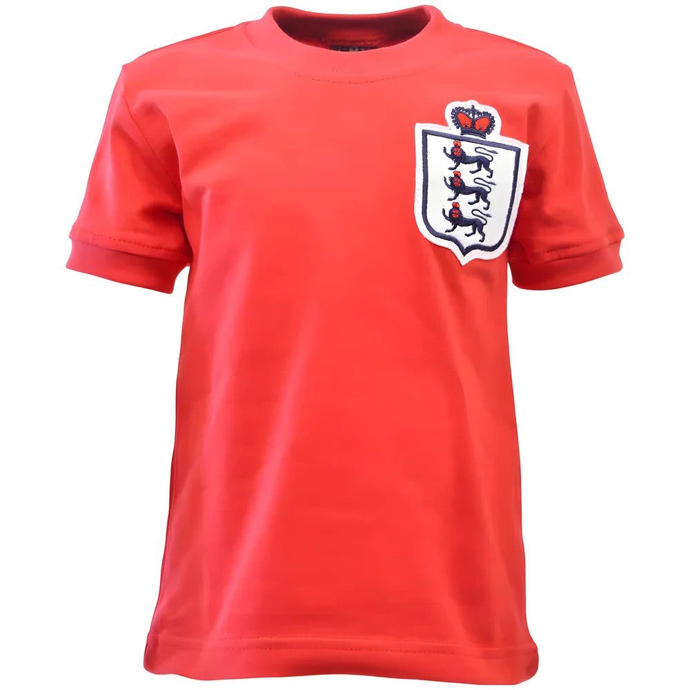 England Red Short Sleeve Retro Kids Football Shirt_0