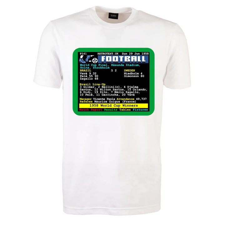 1958 World Cup Brazil v Sweden Retrotext T-Shirt - White_0