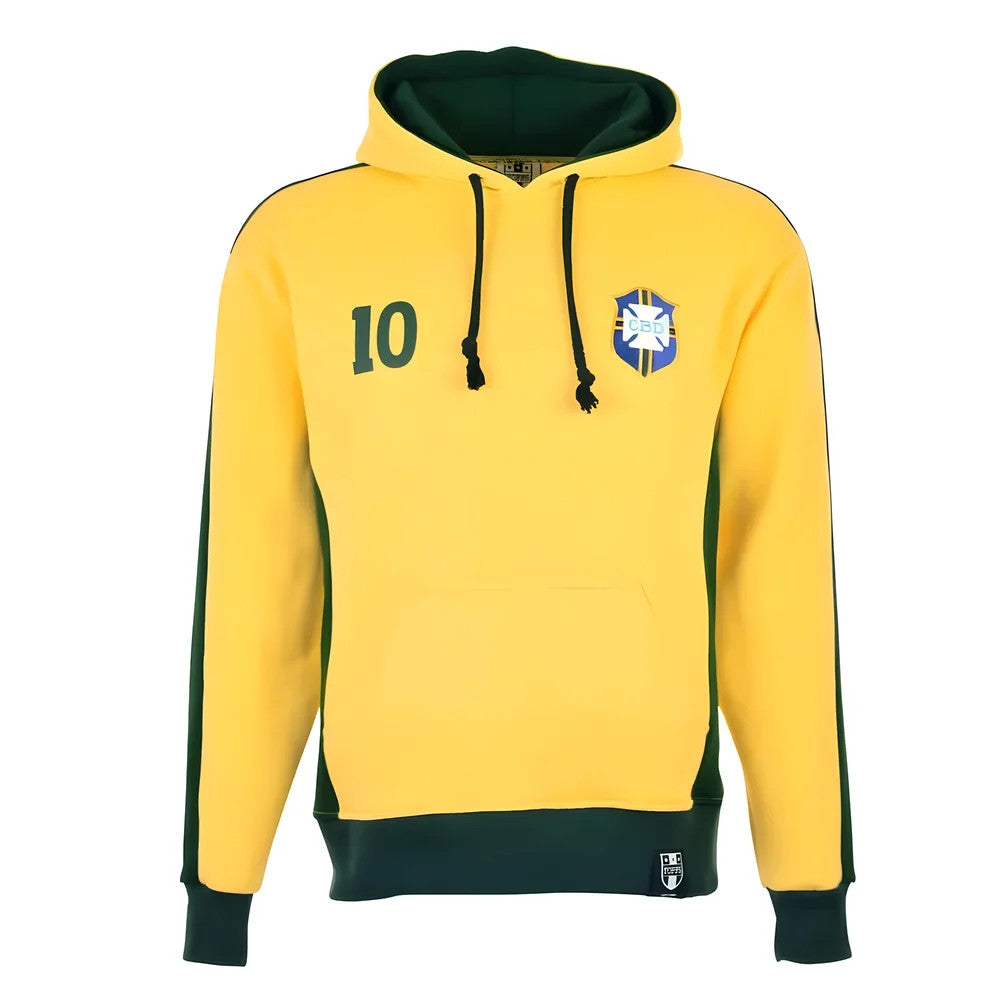 Brazil Number 10 Yellow Retro Hoodie_0