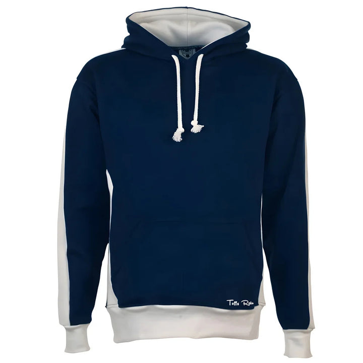 Toffs Retro Navy Hoodie White sleeve panels._0