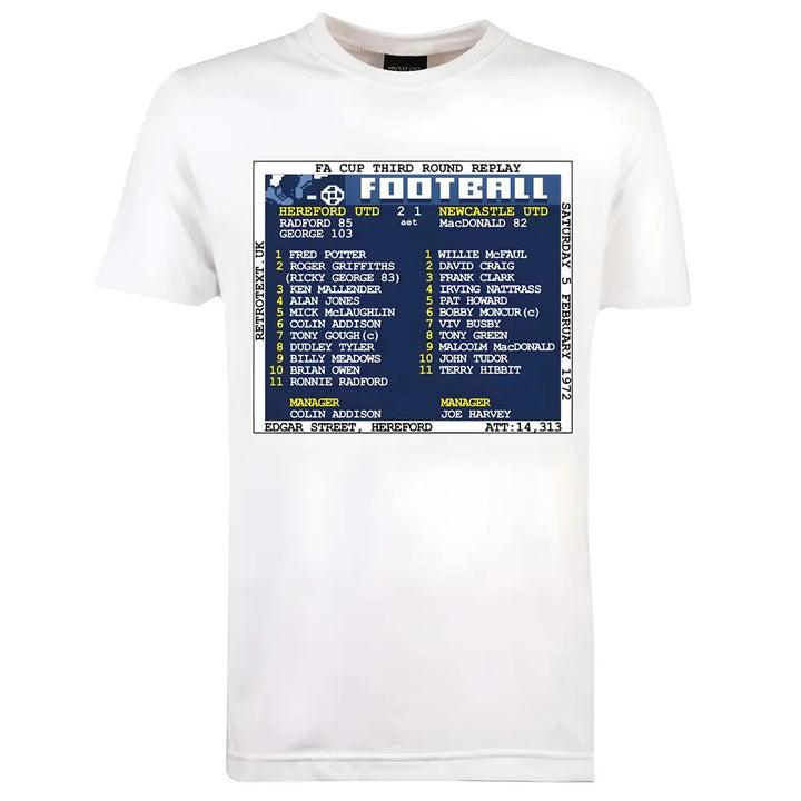 1972 Hereford Utd v Newcastle United (Hereford) Retrotext T-Shirt - White_0