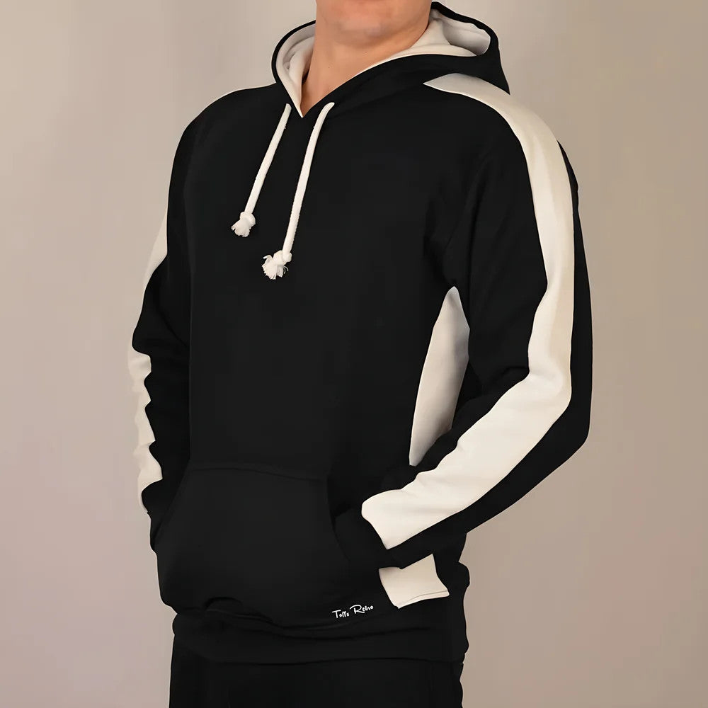 Toffs Retro Black Hoodie - White Sleeve Panels._2