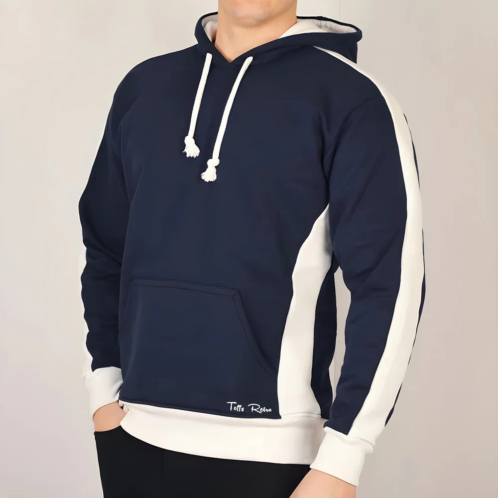 Toffs Retro Navy Hoodie White sleeve panels._2