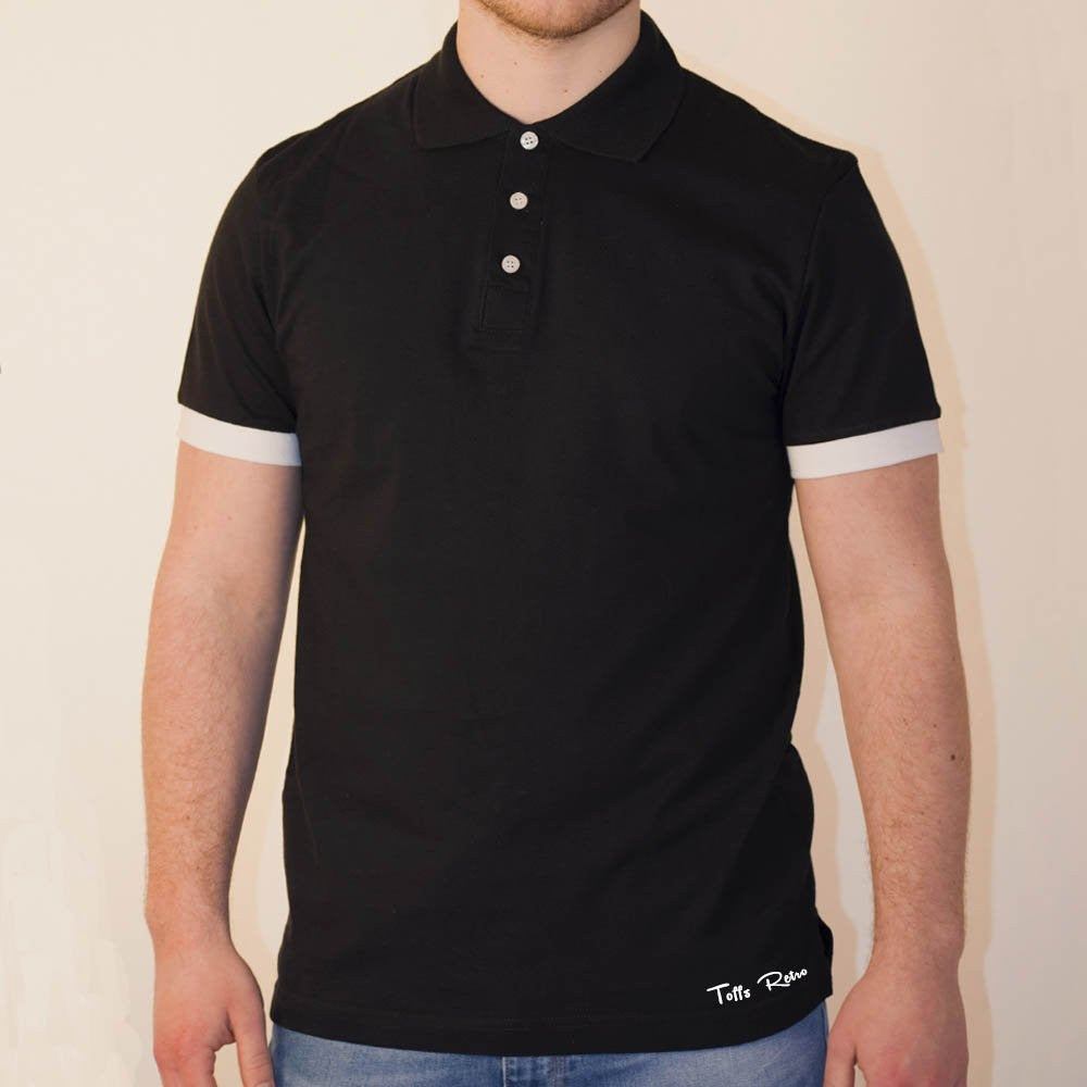 Toffs Retro Polo Shirt - Black with White Cuffs_1