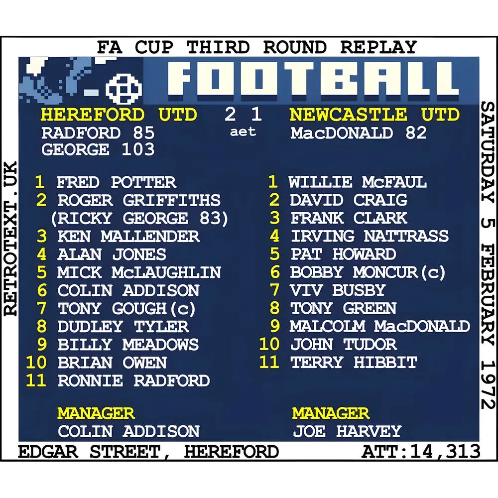 1972 Hereford Utd v Newcastle United (Hereford) Retrotext T-Shirt - White_1