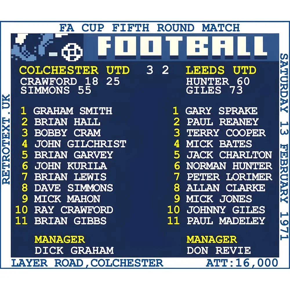 1971 Colchester Utd v Leeds (Colchester) Retrotext T-Shirt £25.00_1