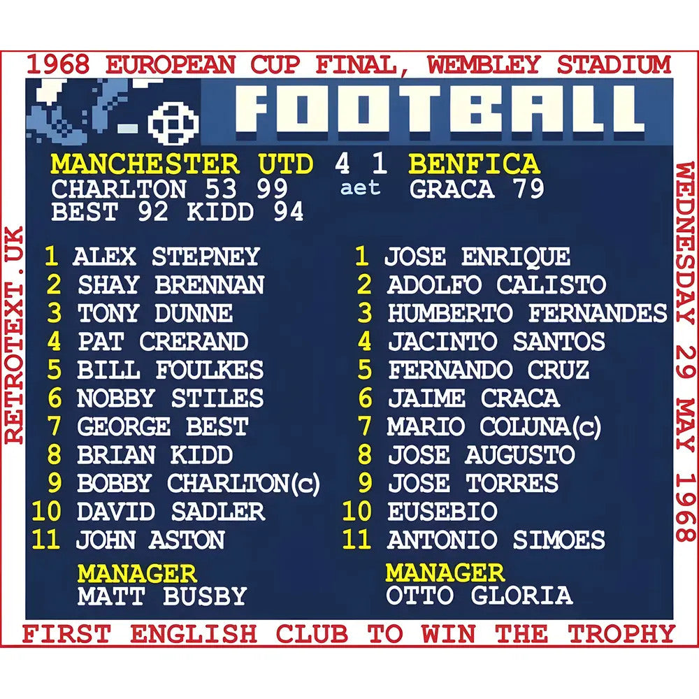 1968 European Cup Final (Man Utd) Retrotext T-Shirt - White_1