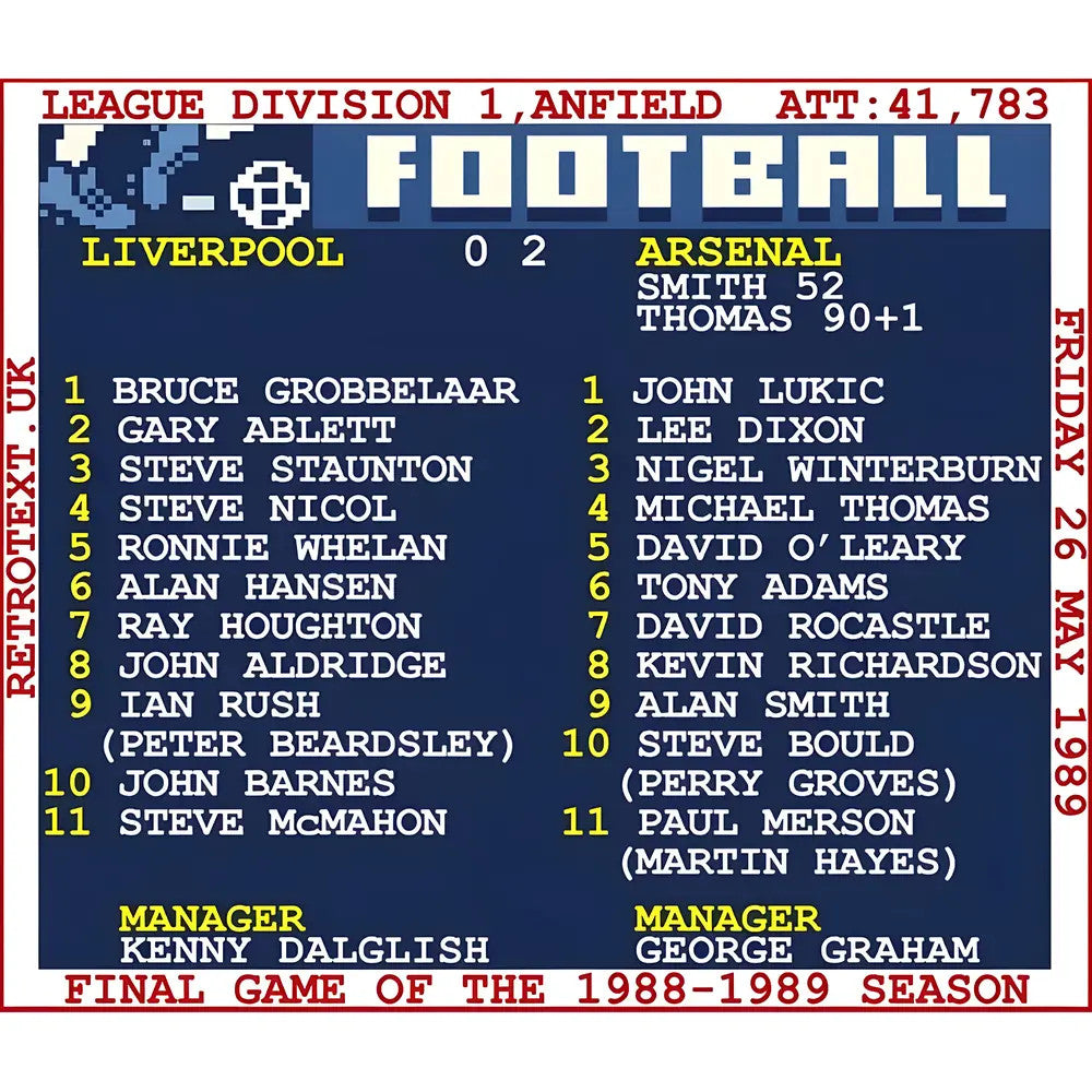 1989 Arsenal V Liverpool Retrotext T-shirt - White_1