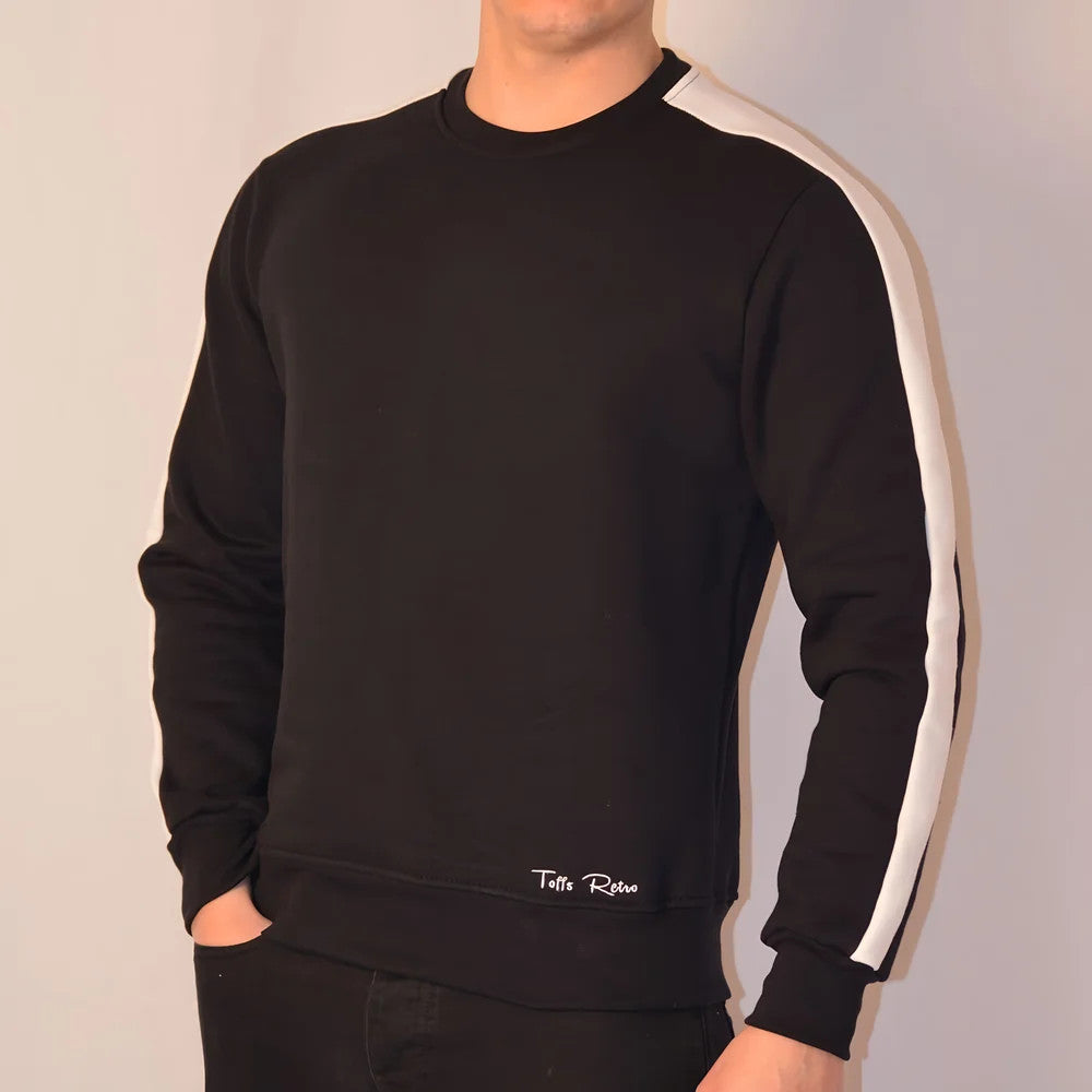 Toffs Retro Black Sweatshirt - White Sleeve Panels._2
