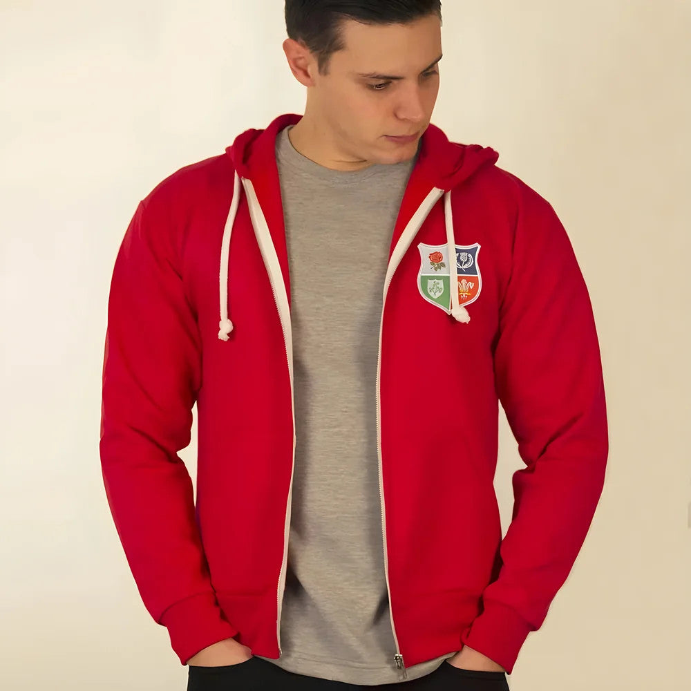 British & Irish Lions 1970s Vintage Rugby Zipped Hoodie Red_2